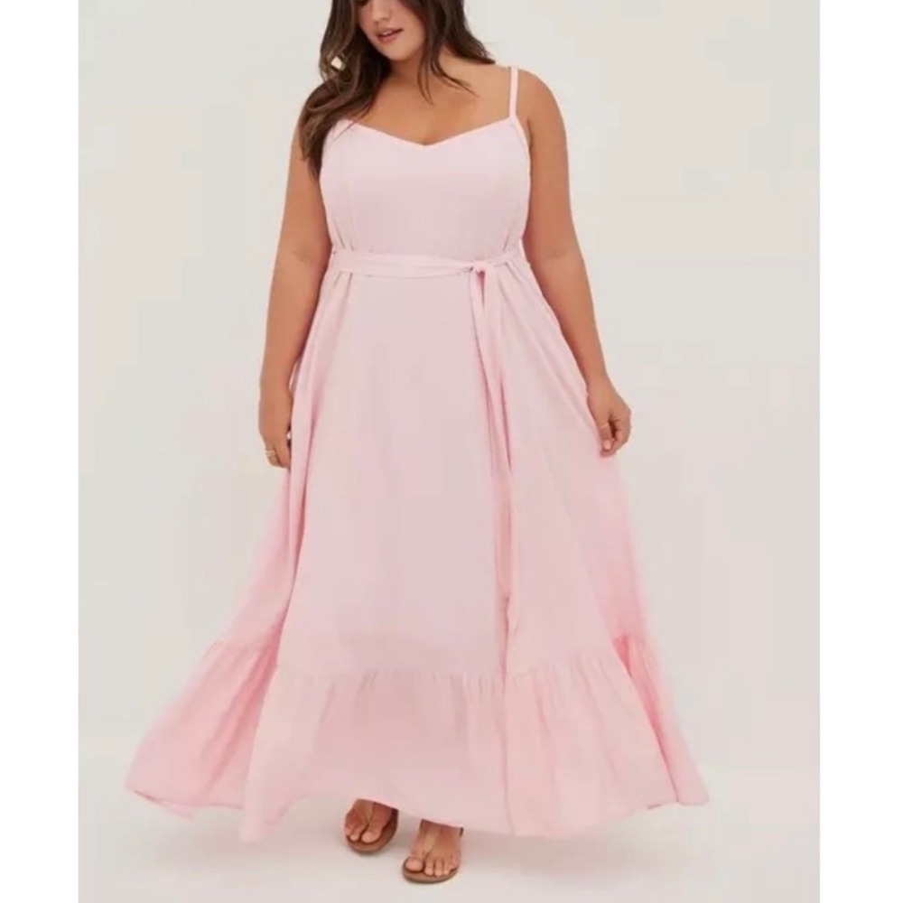 Torrid Womens Pink Rayon Tiered Maxi Dress V-Neck Adjustable Straps Size 3 3X
